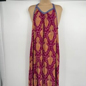 Boho Paisley Halter Maxi Dress w/Pockets Resort Vacation Spring Break Flowing XL